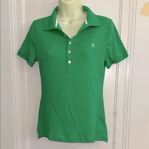 Lauren Ralph Lauren Green‎ Fitted Button Down Short Sleeve Cotton Polo Shirt
